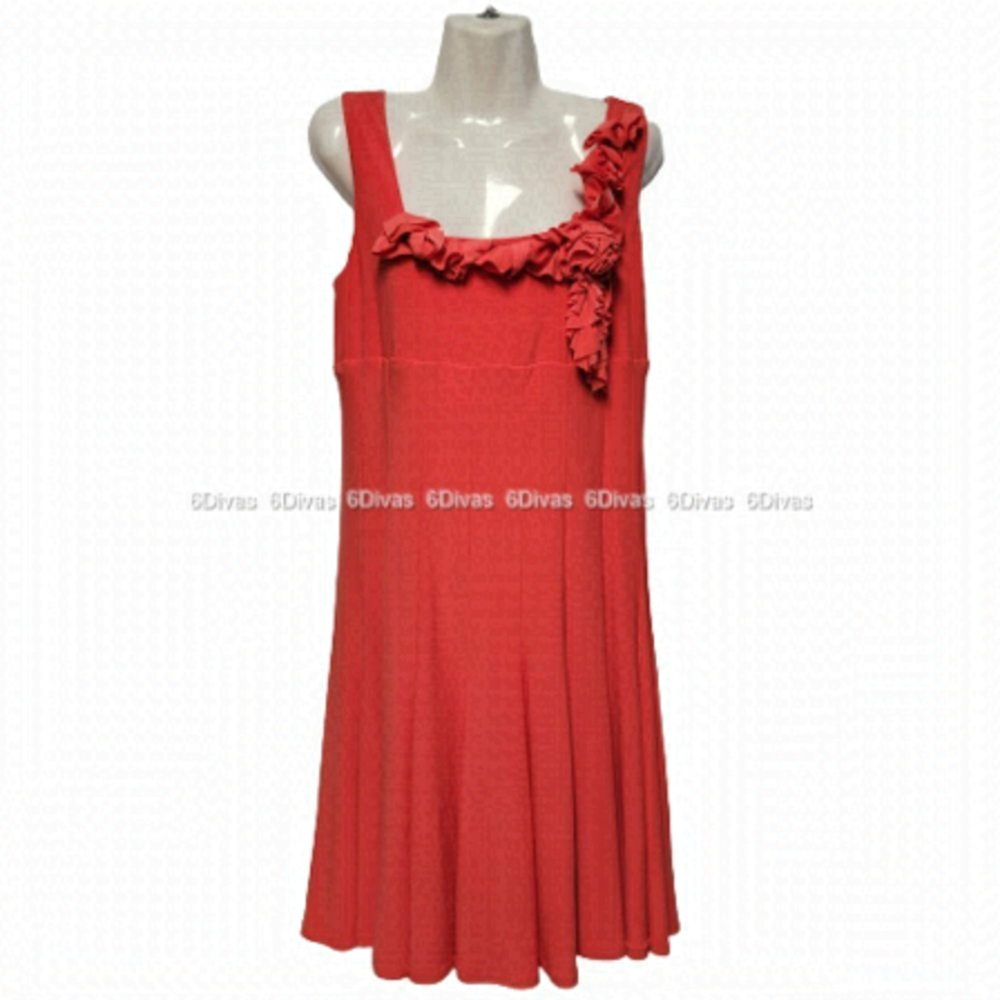 Coral Stretchy Sleeveless Dress with Gathered Floral Detail  Size 10 - NWOT
